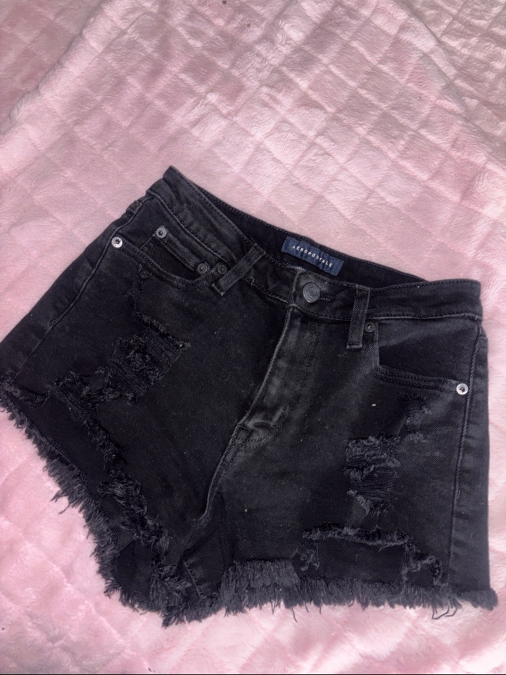 Black Distressed Denim Shorts - Women's